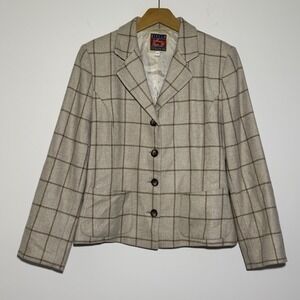 Italian 100% Cashmere Windowpane Blazer Maria Luisa B Biella Collezioni Women 46